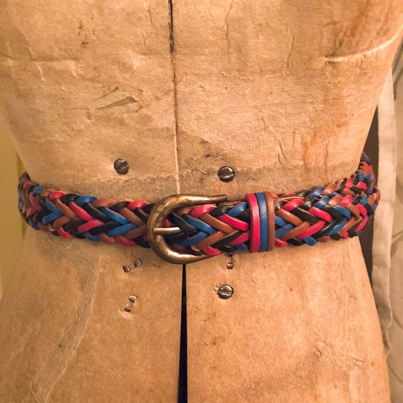 Orvis Accessories - Orvis Multi Colour Braided Leather Belt, Antique Brass Buckle - Size M
